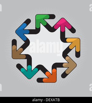 Circle-shaped frame formed out of colorful Arrows pointing into different directions Stock Photo