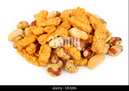 Peanuts, crispy and seasoned squid on white background Stock Photo