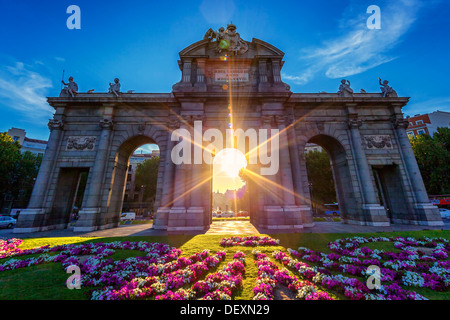 Puerta de Alcala at sunset, Madrid, Spain Stock Photo