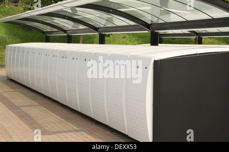 Bicycle lockers at the train station in The Netherlands Stock Photo