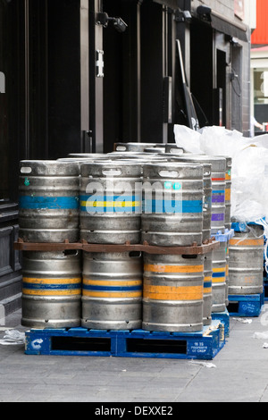 A typical keg barrel with single opening in the center of the top end on the streets of London England Stock Photo