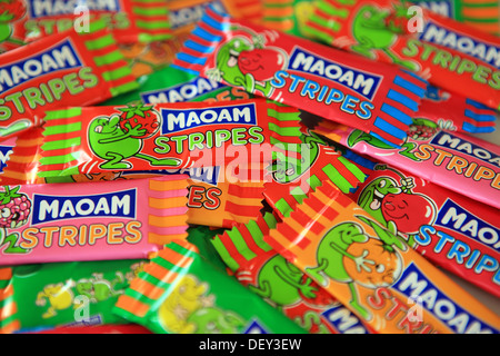 Children's fruit flavoured chewy sweets, Maoam Stripes, in colourful wrappers Stock Photo