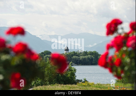 The island Frauenchiemsee or Fraueninsel, from Gstadt, Chiemsee Lake, Chiemgau region, Bavaria Stock Photo