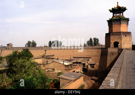 Ancient watchtower over Ming walls in the city of Ping Yao officially Pingyao Ancient City in central Shanxi, China Stock Photo