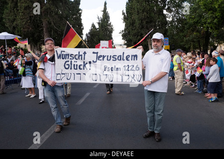Evangelical Christians from Germany take part in the annual Jerusalem March during Sukkot feast of the Tabernacles to show their love for the Jewish people and the state of Israel. The parade is hosted by the International Christian Embassy Jerusalem (ICEJ) and draws thousands of Christians from around the world in support of Israel. Stock Photo