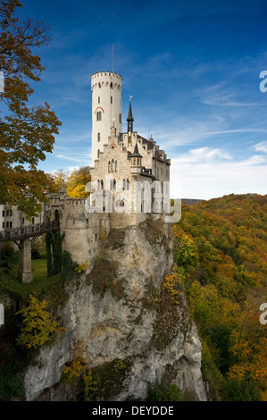 Schloss Lichtenstein Castle, Honau, Swabian Alb, Baden-Wuerttemberg Stock Photo
