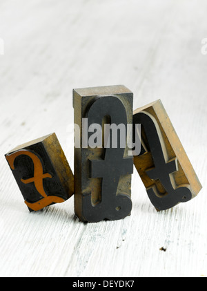 Old letterpress pound sign printing block isolated on a white ...