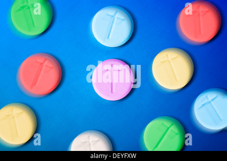 The pills with cross, designer drugs, Pillen mit Kreuz, Designerdrogen Stock Photo