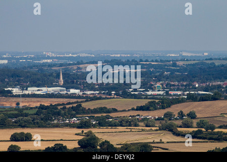 View from Ivinghoe Beacon, mainly looking North towards Leighton Buzzard and Milton Keynes Stock Photo