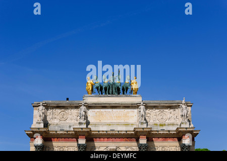 Quadriga on top of the Arc de Triomphe du Carrousel near the Louvre, Paris, Ile-de-France, France Stock Photo