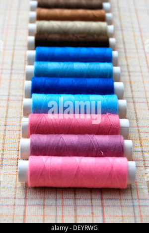 Yarn, cotton reels, spools of thread, colourful Stock Photo