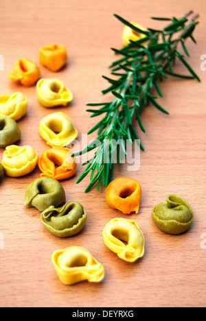 Tortellini with Rosemary (Rosmarinus officinalis) Stock Photo