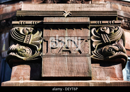 The Latin word 'pax', peace, on the facade of a mausoleum in Ohlsdorf cemetery, Hamburg Stock Photo