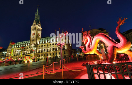 Sculpture of a copper dragon in Rathausmarkt square for 'China Time 2012' in Hamburg Stock Photo