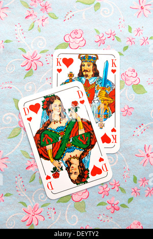 Playing cards, Queen and King of Hearts Stock Photo