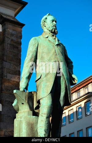 Industrialist and inventor Alfred Krupp with anvil, monument in Essen, North Rhine-Westphalia Stock Photo