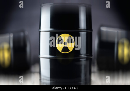 Three barrels of nuclear waste, Germany Stock Photo