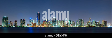 Miami skyline seen from Key Biscayne at dusk, Key Biscayne, Miami, Florida, United States Stock Photo