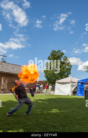 Fire breathing entertainment at Medieval Festival, upstate New York, Montgomery County Stock Photo