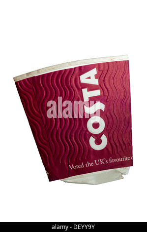 A squashed Costa coffee disposable paper cup. Stock Photo