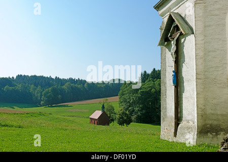 Succursal church of St. Koloman, pilgrimage church of St. Korona at the back, Sigruen, Pleiskirchen, Upper Bavaria, Bavaria Stock Photo