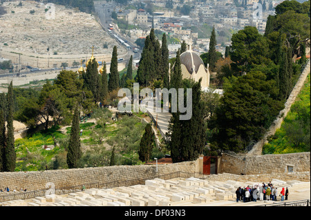 View from the Mount of Olives over the Jewish cemetery on the Dominus Flevit Church, Jerusalem, Israel, Middle East, Asia Stock Photo