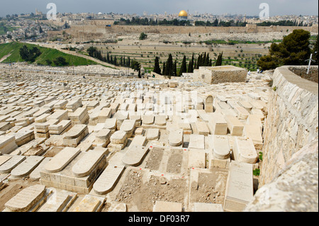 View from the Mount of Olives over the tombs of the Jewish cemetery, Jerusalem, Israel, Middle East, Asia Stock Photo