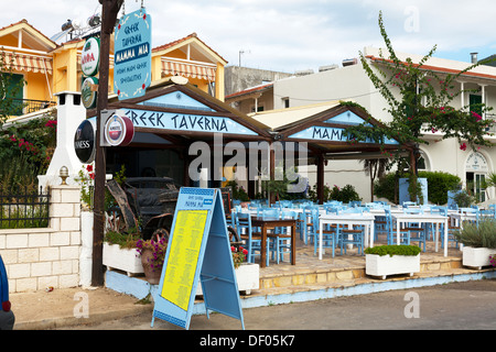 Mama Mia Taverna restaurant outside menu board sign in Nidri Nydri Lefkada Lefkas Greek Island Greece Stock Photo