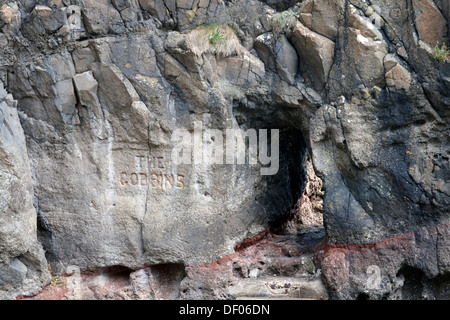 entrance to the gobbins cliff shoreline path islandmagee larne northern ireland Stock Photo