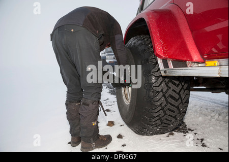 Deflating tyres, Super Jeep, Iceland, Europe Stock Photo