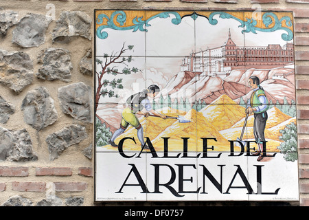 Calle de Arenal, street sign, azulejos, Spanish tiles, historic centre of Madrid, Spain, Europe Stock Photo