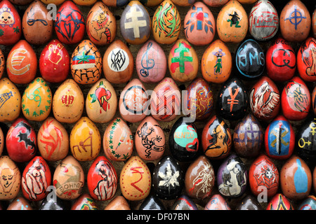 Eggs painted with various motifs, Venice, Veneto, Italy, Europe