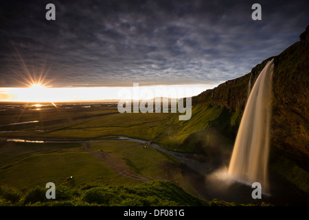 Seljalandsfoss waterfall at the Seljalandsá river, Ring Road, South Iceland, Iceland, Europe Stock Photo