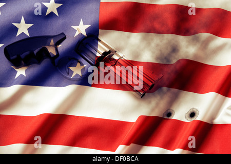 Download American Flag With Bullet Holes And Gun Vector Stock ...