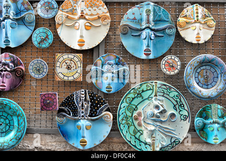Plates, pottery works, souvenirs, souvenir shop, Orvieto, Province of Terni, Umbria, Italy, Europe Stock Photo