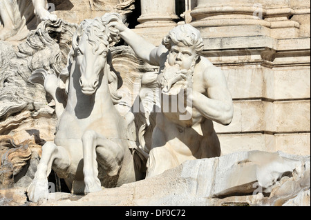 Detail view of the statue 'Horse with Triton', Trevi Fountain, Fontana di Trevi, Rome, Lazio, Italy, Europe Stock Photo