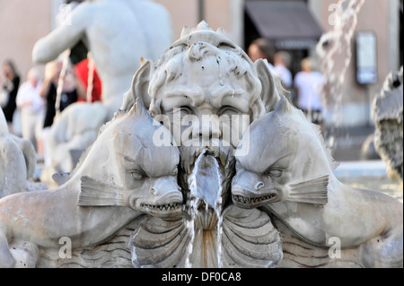 Fountain figure, sea creature with fish and Triton, Fontana del Moro, Moor Fountain, Piazza Navona, Rome, Lazio, Italy, Europe Stock Photo