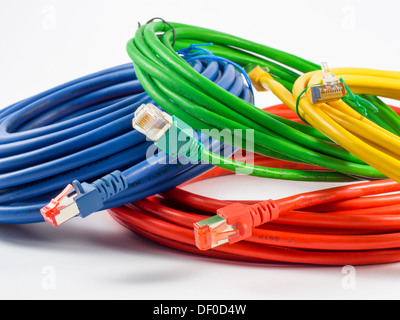 Colorful network cable with RJ45 connectors Stock Photo