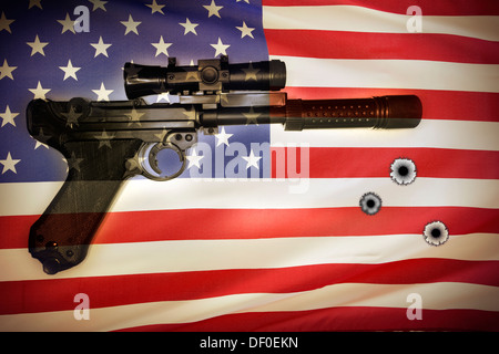 Download American Flag With Bullet Holes And Gun Vector Stock ...