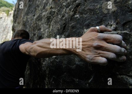 Climber, Cheddar Gorge, Cheddar, Somerset, England, United Kingdom, Europe Stock Photo