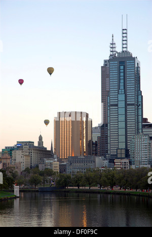 Hot-air balloons above the Yarra River, Melbourne, Victoria, Australia Stock Photo