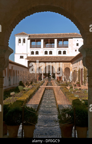 Generalife Palace and Courtyard of the Acequia, Generalife, Alhambra, Granada, Region of Andalusia, Spain, Europe Stock Photo