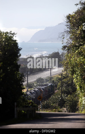 Train line near Granity, where the Denniston Coal mine still operates, South Island, New Zealand Stock Photo