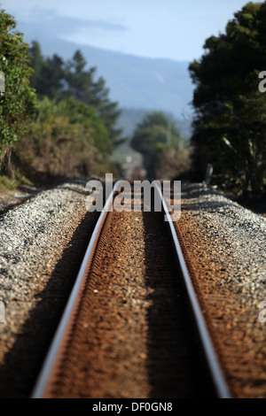 Train line near Granity, where the Denniston Coal mine still operates, South Island, New Zealand Stock Photo