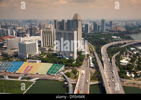 Singapore skyscrapers city state Asia financial centers power skyline bay modern soccer symbols trade money destination trade Stock Photo