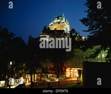 Canada, Quebec, Quebec City, View of Chateau Frontenac and Cote de la Montaigne from Parc Montmorency. Stock Photo