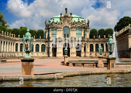 Kennel court with embankment pavilion, Dresden kennel, Zwingerhof mit Wallpavillon, Dresden Zwinger Stock Photo