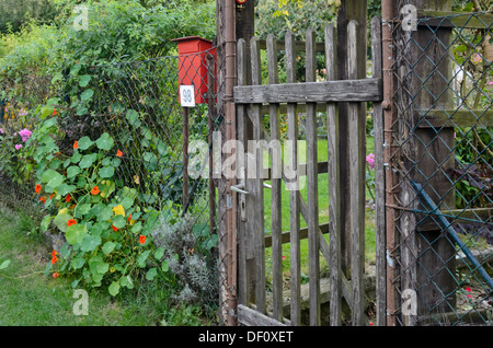 Wooden garden gate of an allotment garden Stock Photo