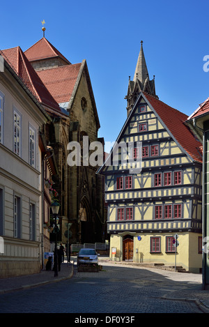 historical paper mill with the dear Church of Our Lady, Thuringia, Arnstadt, historische Papiermuehle bei der Liebfrauenkirche, Stock Photo