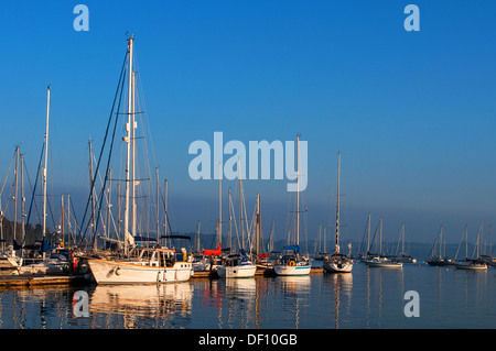 Yachts moored at Mylor harbour near Falmouth in Cornwall, UK Stock Photo